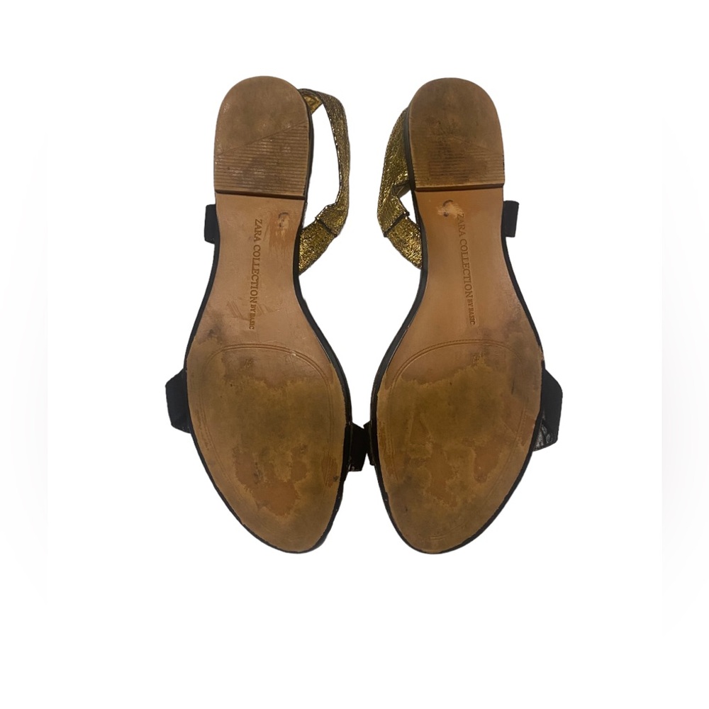 Zara Collection Basic Flat Leather Sandals Black … - image 8